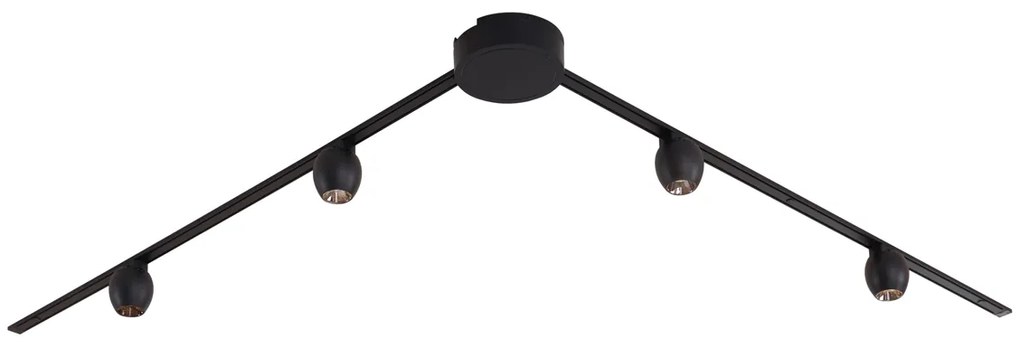 Nowoczesny system oświetlenia szynowego z 4 czarnymi reflektorami jednofazowymi - Magnetic Zagaye