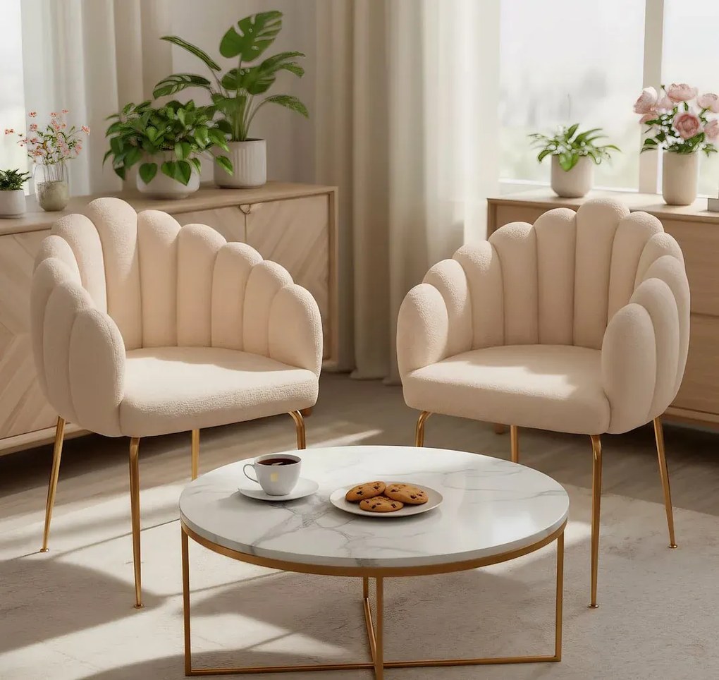 Białe metalowe krzesło boucle ze złotymi nogami D5-Z93