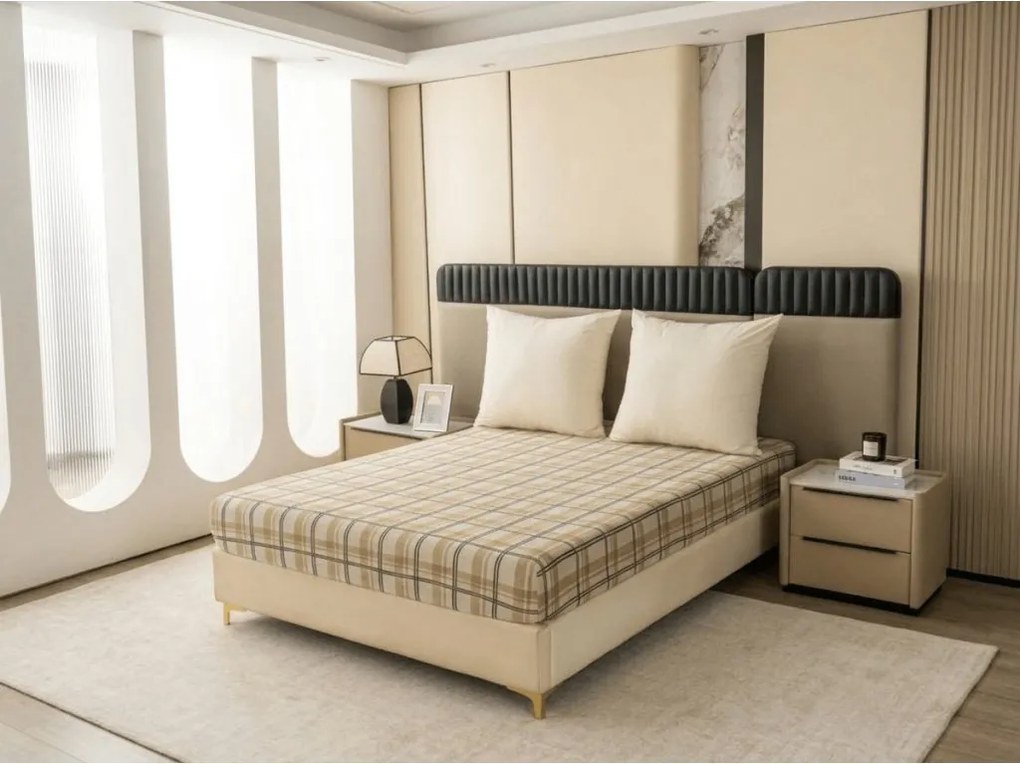 PrzytulneMieszkanie.pl Prześcieradło z mikropluszu PLAID 90x200 cm kremowe
