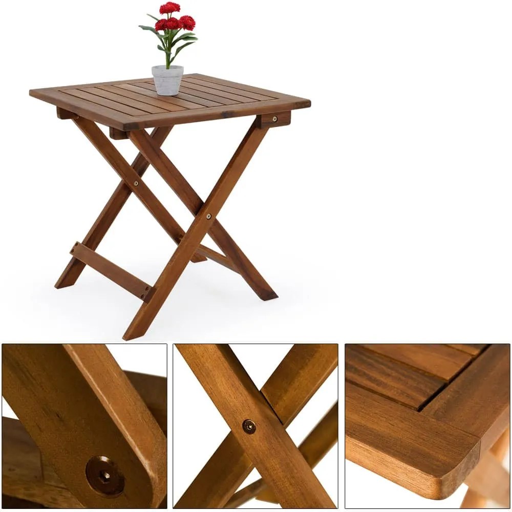 Casaria Stolik VITEK z drewna akacjowego, 46x46x46cm, brązowa