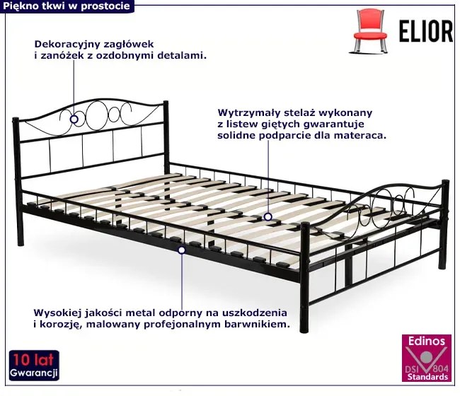 Czarne minimalistyczne łóżko metalowe 120x200 - Lorix