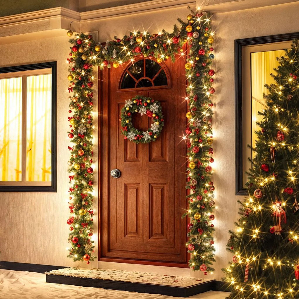 Girlanda świąteczna ANDREA z oświetleniem, ozdobiona, 10m, zielona Casaria