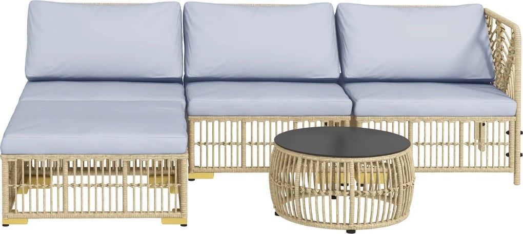 Outsunny Zestaw Mebli ogrodowych, 5-częściowy, z poduszkami do siedzenia, Syntetyczny rattan, rama ze stali nierdzewnej, Szary