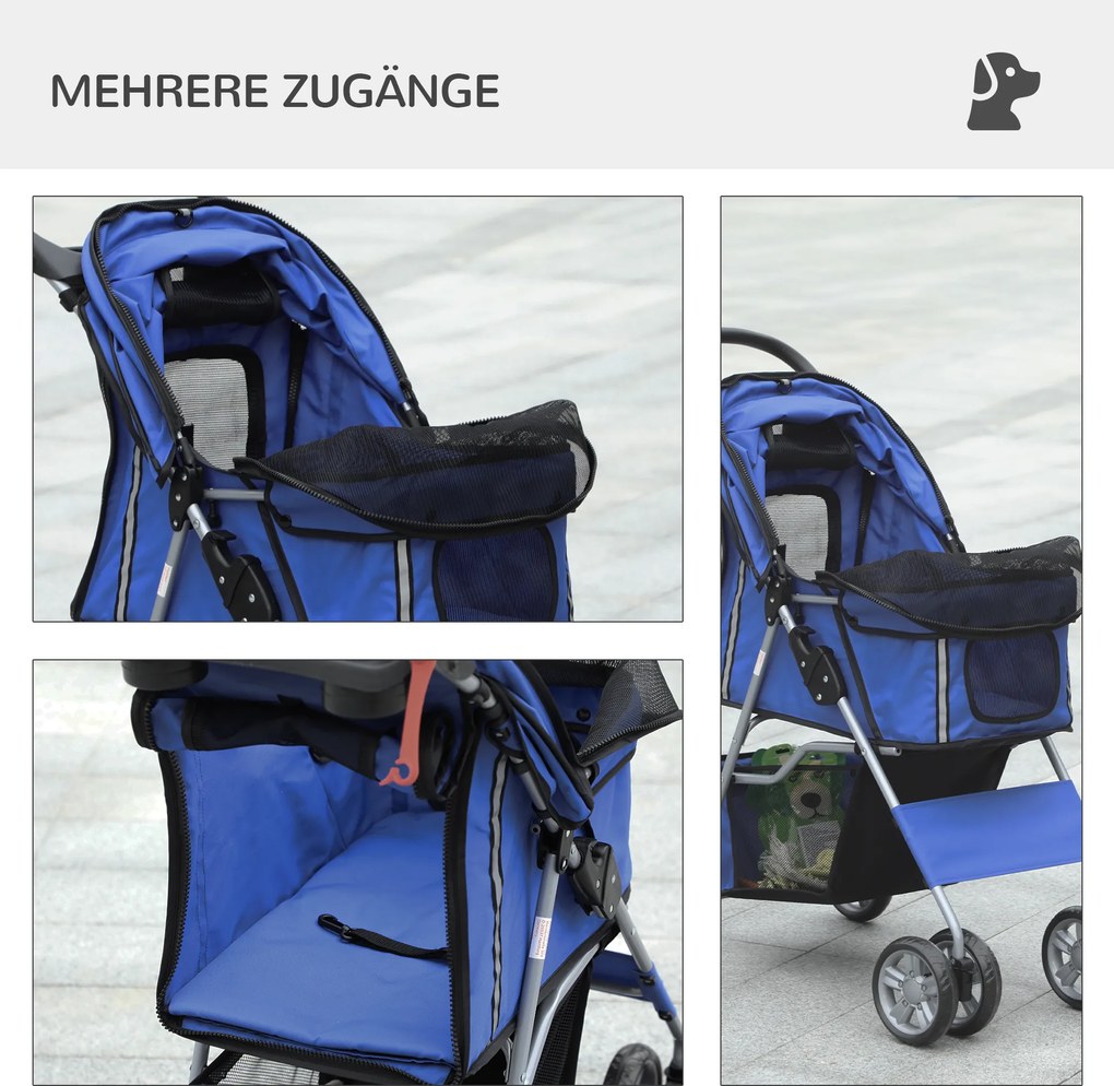 Outsunny Wózek dla Psa Składany z Osłoną Przeciwdeszczową Niebieski | Aosom PL