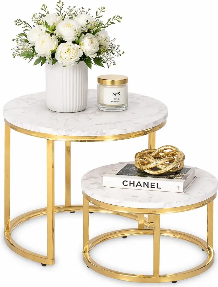 Zestaw biało-złotych stolików glamour kawowych N3-P42