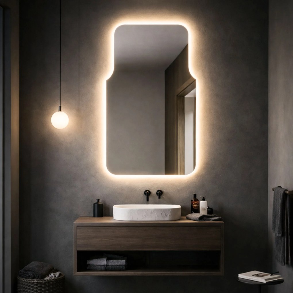 Lustro o nieregularnym kształcie oszlifowane z podświetleniem LED ROUND DECOR | Różne rozmiary | Różne kolory
