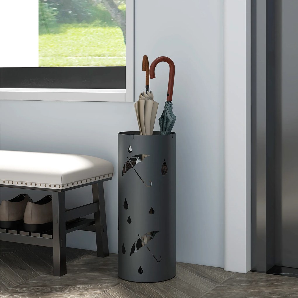 HOMCOM Stojak na Parasole, Stal, Kolumnowy, Wyjmowane Dno, Ø17 x 41H cm, Szary