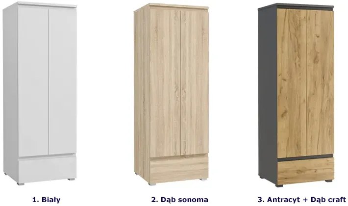Dwudrzwiowa szafa z gładkim frontem antracyt + dąb craft - Elsinor 8X