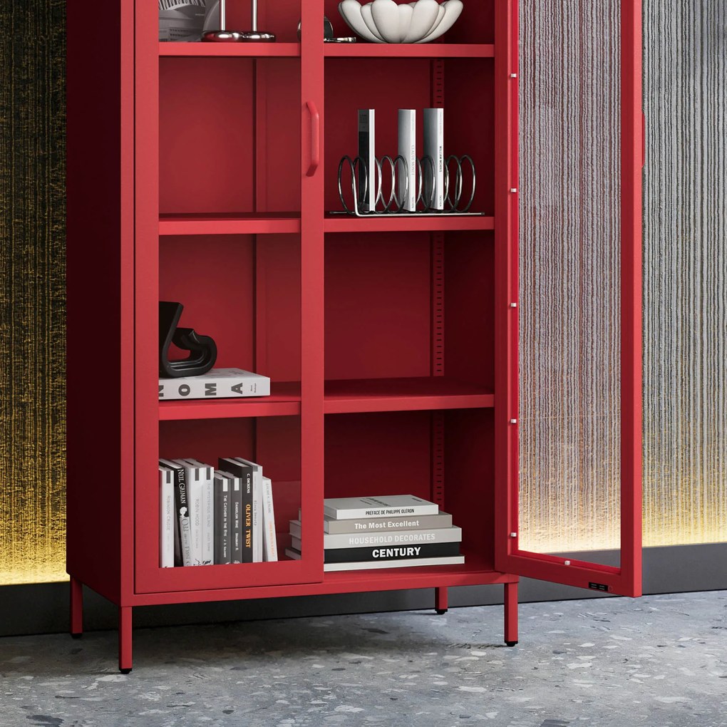 Witryna szklana do salonu czerwona Modern ANGELO 800 x 1850 x 450 mm