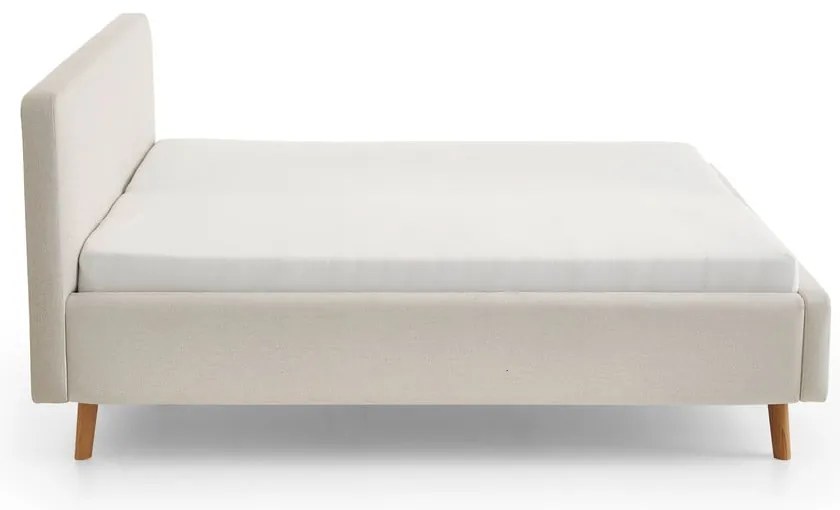Kremowe tapicerowane łóżko dwuosobowe ze schowkiem i stelażem 180x200 cm Mattis – Meise Möbel