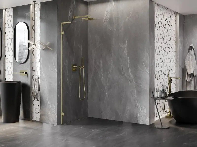 Mexen Lunar L ścianka prysznicowa Walk-in lewa 120 x 200 cm, transparent 8 mm, złota szczotkowana - 830L-120-000-55-00-L