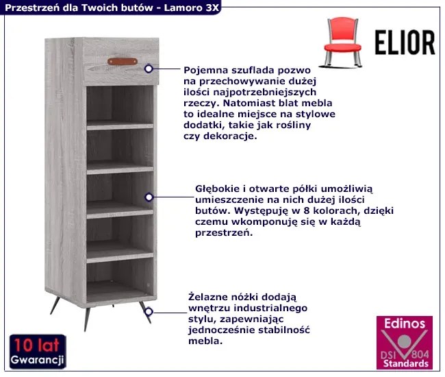 Wąska szafka na nóżkach szary dąb sonoma - Lamoro 3X