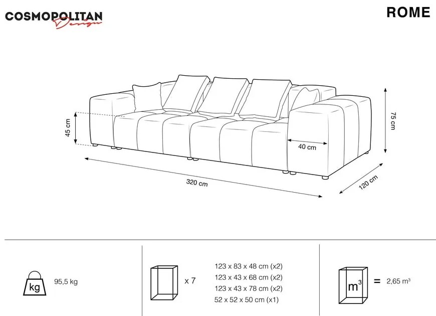 Beżowa aksamitna sofa 320 cm Rome Velvet – Cosmopolitan Design