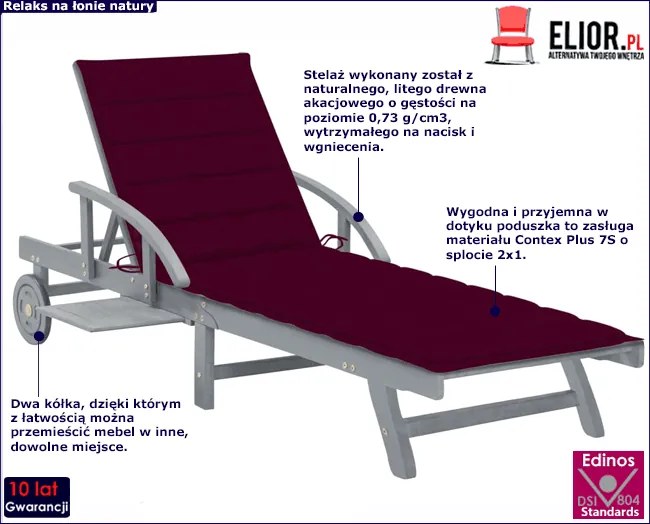 Bordowy leżak ogrodowy - Irvine