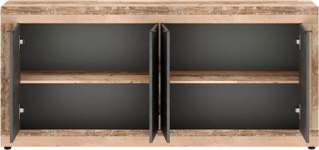 Komoda Czterodrzwiowa BLAGO 180 cm Czarny/Surowy Dąb Loft