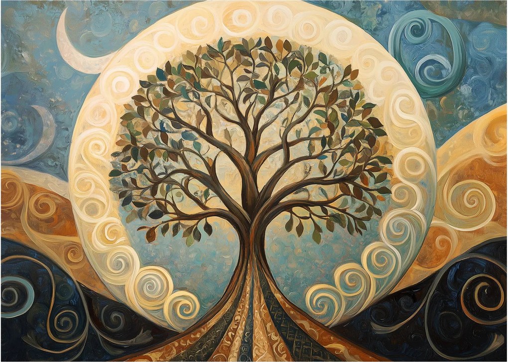 Obraz na szkle – Drzewo życia i spirale (70x50 cm)