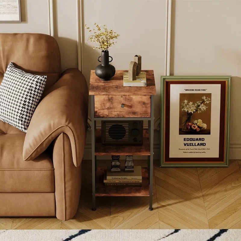 Stolik nocny komoda szafka z szufladą półką retro brąz industrialny loft