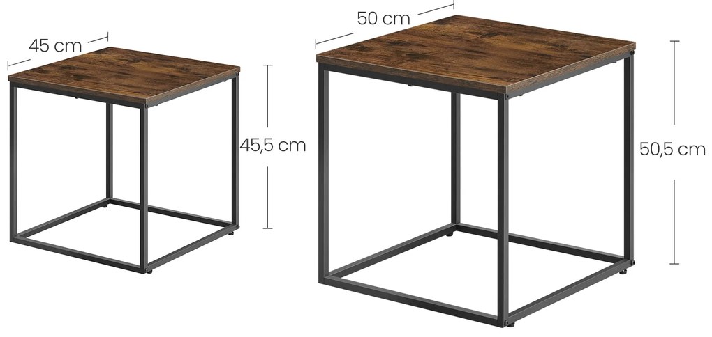 Zestaw 2 stolików kawowych QUADRO, rustykalny brązowy wystrój