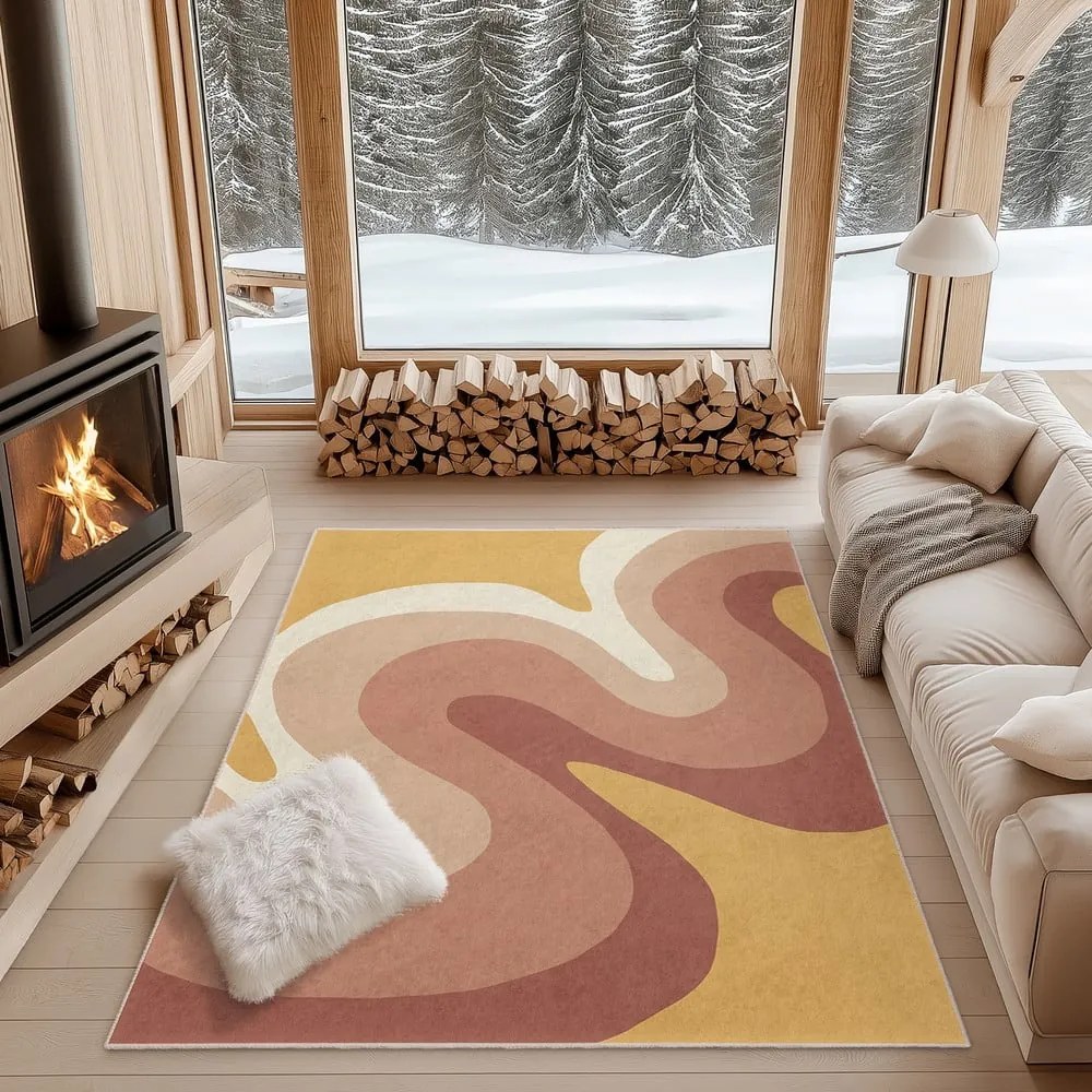 Żółto-szaroróżowy dywan odpowiedni do prania 120x180 cm Strawberry Creamsicle – Mila Home