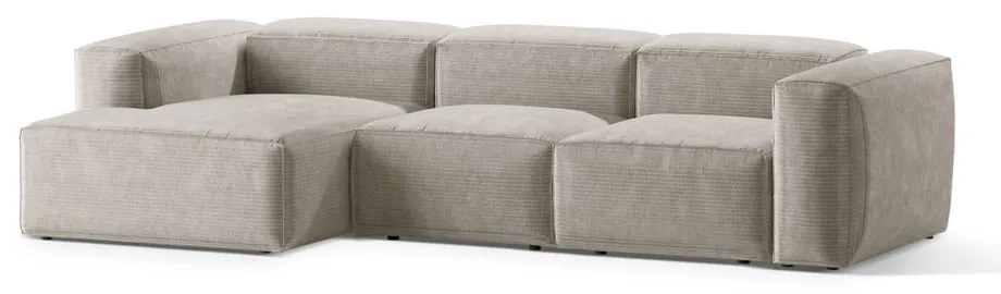 Beżowy sztruksowy narożnik (lewostronny/z szezlongiem) Bergamo – Cosmopolitan Design