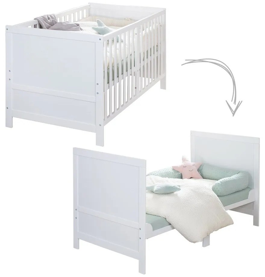 Białe łóżeczko z regulowaną wysokością 70x140 cm Easy Sleep – Roba