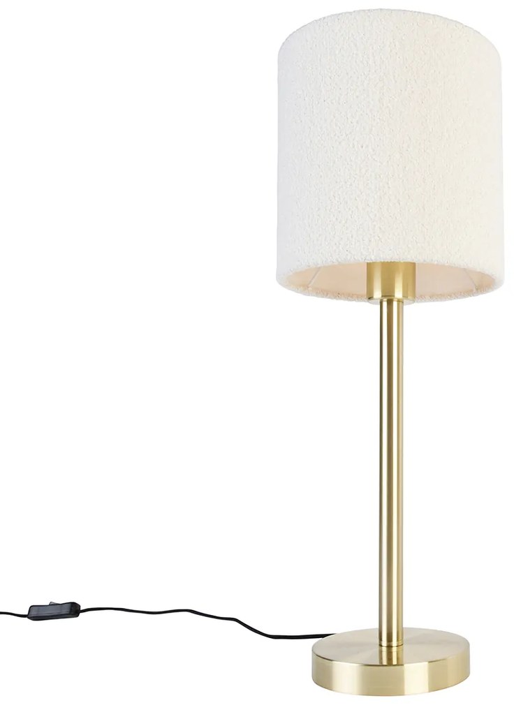 Klasyczna lampa stołowa mosiądz z abażurem z boucle białego 20 cm - SimploDesignerski Oswietlenie wewnetrzne