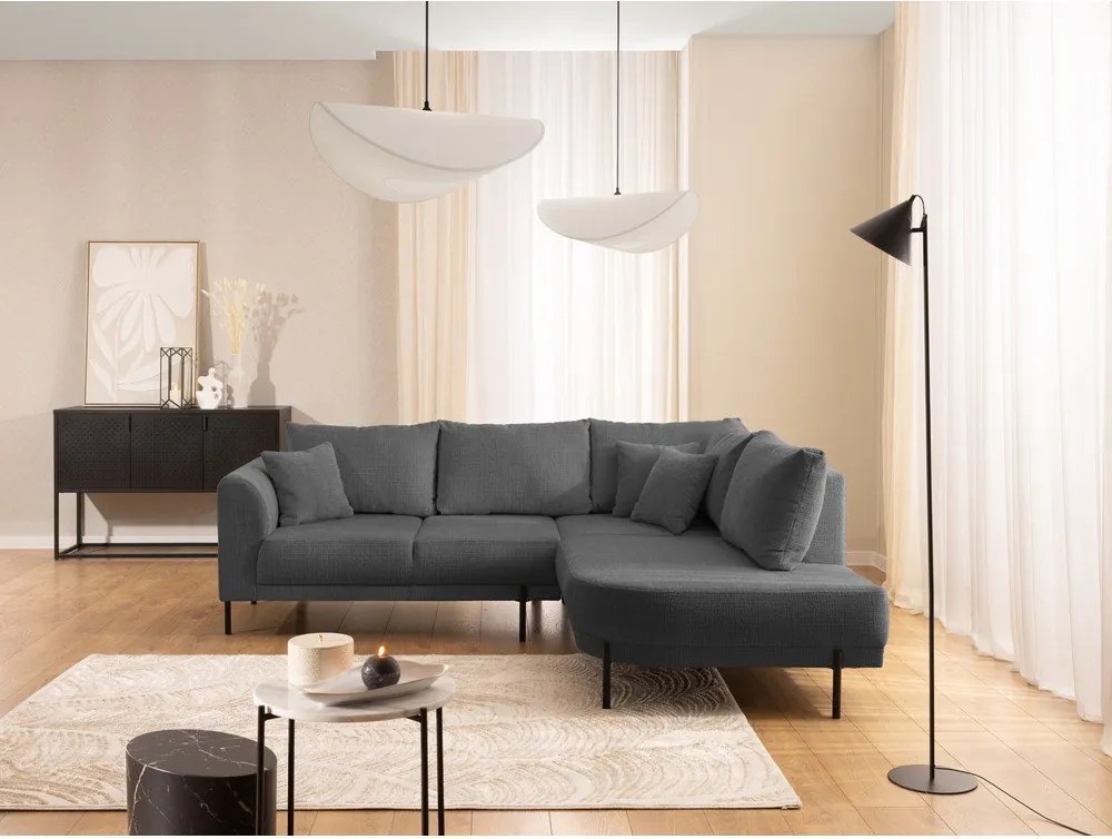 Ciemnoszary narożnik z tkaniny szenilowej (prawostronny/w kształcie litery L) Mauris – Ropez