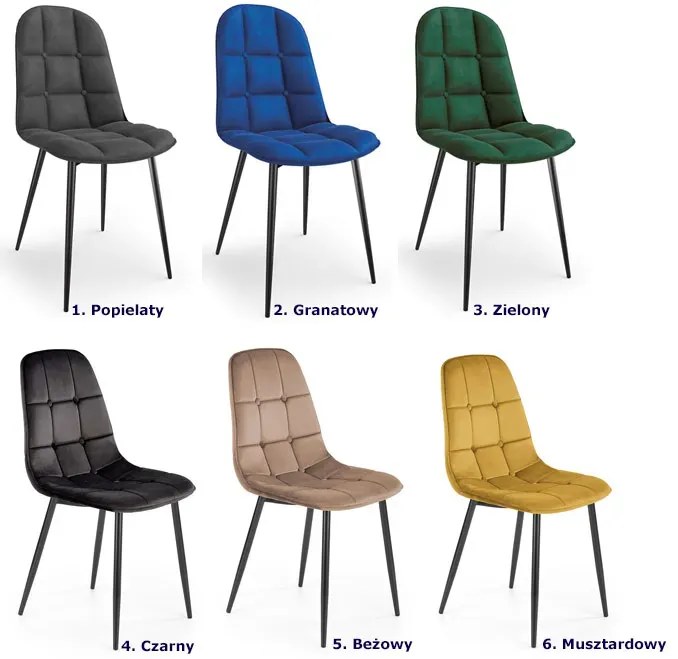 Czarne welurowe krzesło z pikowaniem ZannoT6-Z14