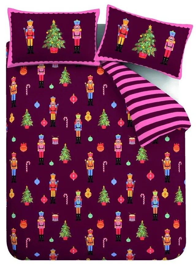 Różowo-fioletowa pościel dwuosobowa 230x220 cm Nutcracker Stripe – Catherine Lansfield