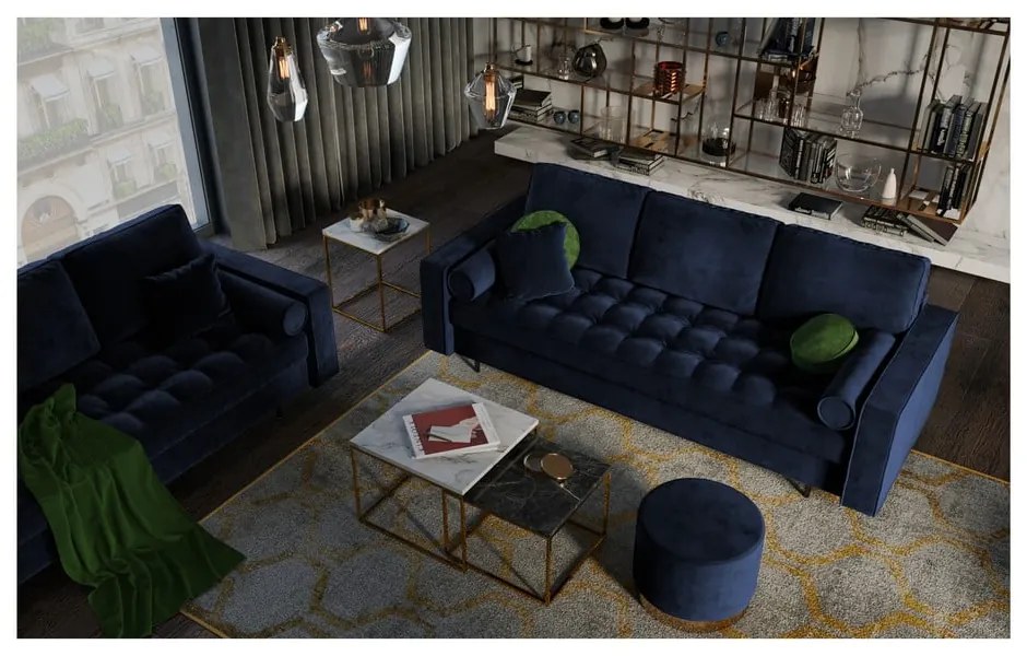 Niebieska aksamitna rozkładana sofa Milo Casa Santo