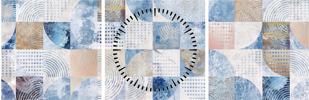 Obraz - Geometryczne kształty na ścianie (z zegarem) (90x30 cm)