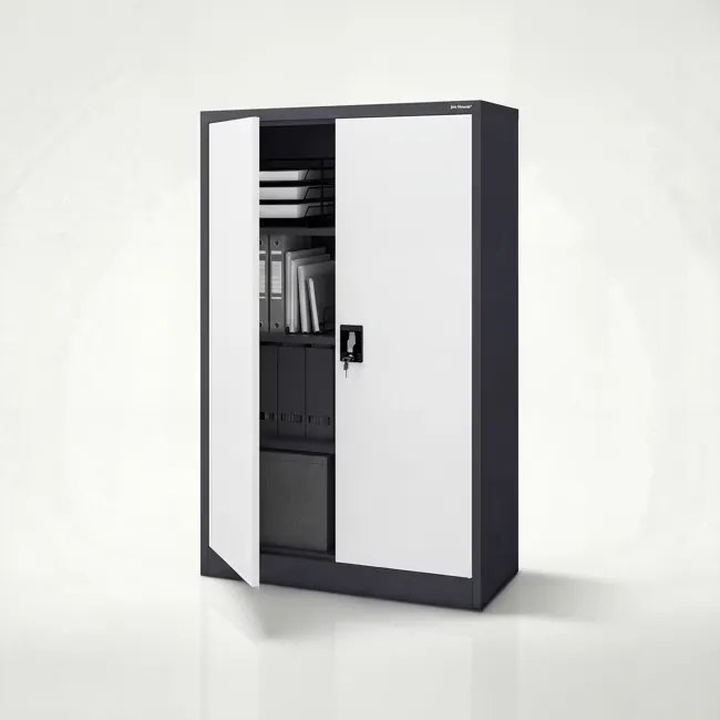 Szafa biurowa metalowa niska z 3 półkami antracytowo-biała, 900x1400x400 mm: KEVIN