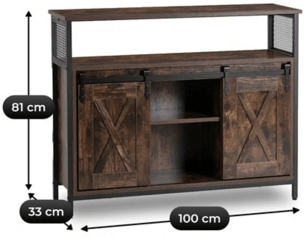 Komoda ARLO 100 cm z Półkami Dąb Rustykalny/Czarny Industrialna