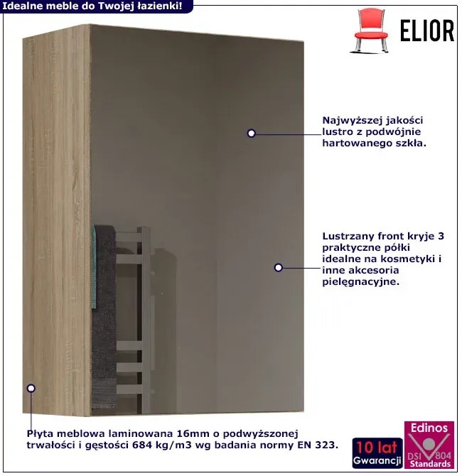 Szafka łazienkowa z lustrzanym frontem dąb sonoma H4-A49