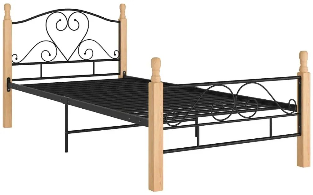 Metalowe Łóżko Czarny Jednoosobowe + Jasny Dąb 90X200 Cm E6-T56