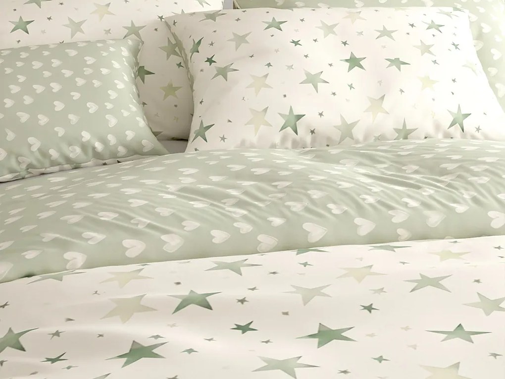 PrzytulneMieszkanie.pl PrzytulneMieszkanie.pl Pościel z mikrofibry STARS HEARTS zielone Rozmiar pościeli: 70 x 90 cm | 140 x 200 cm
