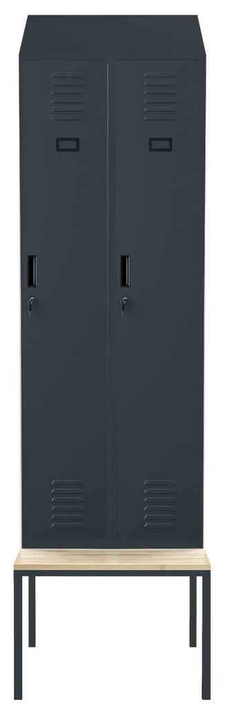 Szafka ubraniowa z ławką i daszkiem KACPER II PRO, 600 x 2295 x 850 mm, antracytowa