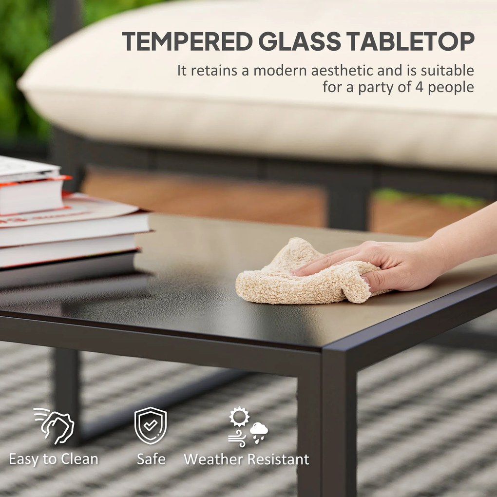 Zestaw mebli ogrodowych Outsunny: 1 stół z hartowanego szkła, 2 fotele, 1 sofa, odporne na warunki atmosferyczne, 114 cm x 70 cm x 67 cm, Szary+Beżowy