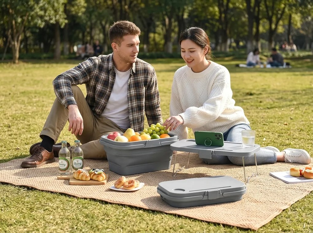 Składany kosz piknikowy TRIGO 3w1, szary