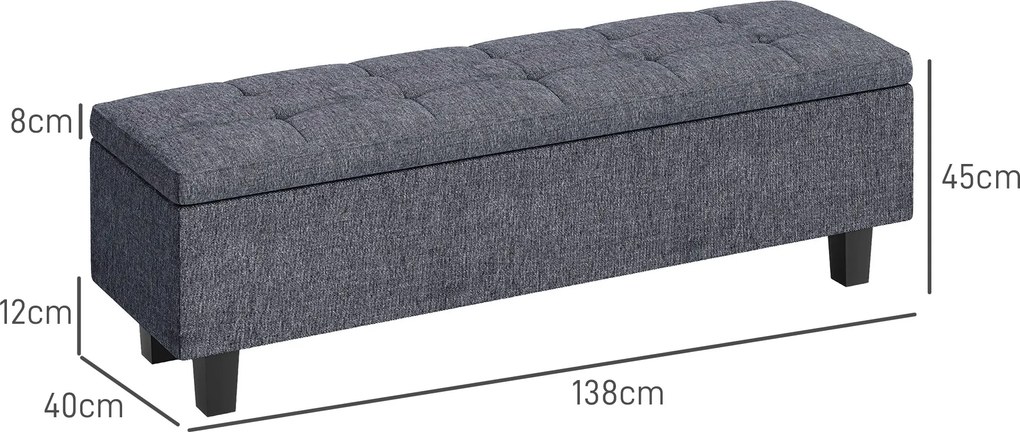 HOMCOM Tapicerowana Ławka z Miejscem do Przechowywania w Wyglądzie Lnu, z Nogami z Drewna Kauczukowego, do Salonu, Sypialni, Przedpokoju, Ciemnoszary