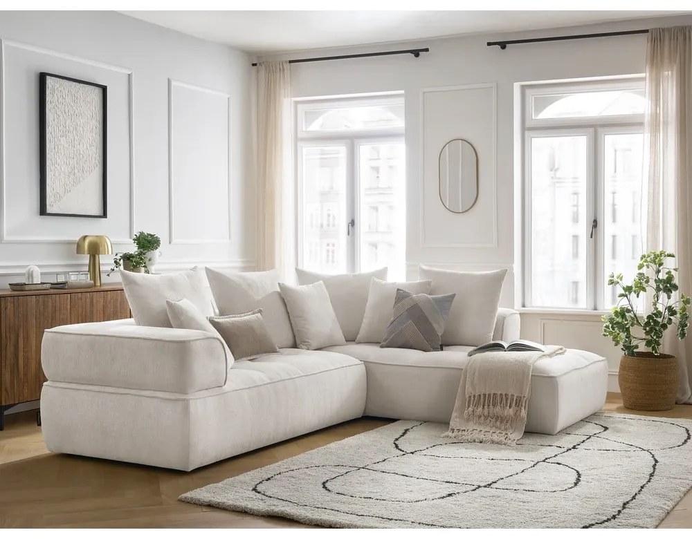 Beżowy narożnik z tkaniny szenilowej (prawostronny/w kształcie litery L) Whesley – Bobochic Paris