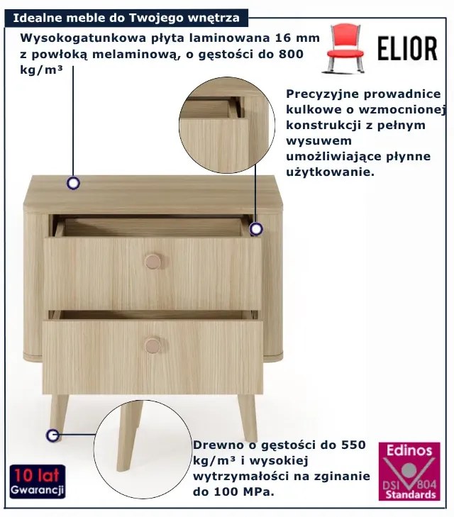 Szafka nocna z szufladami na nóżkach dąb barista Z6-K48