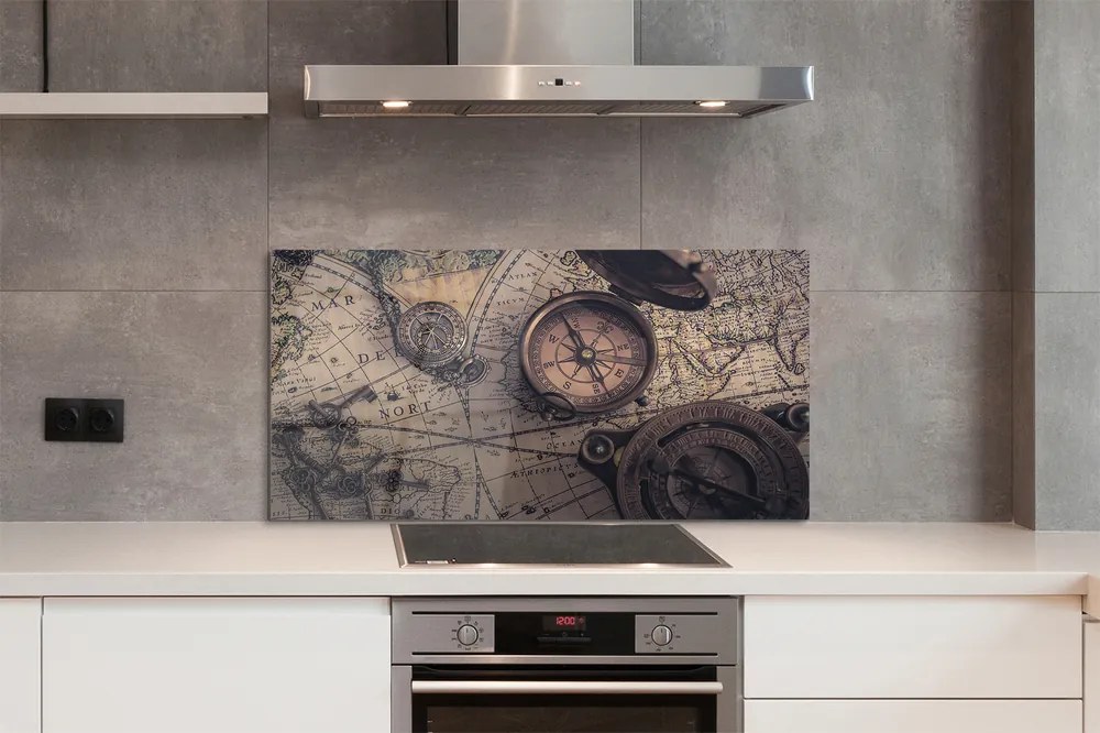 Szklany Panel Kompas na Starym Pergaminie