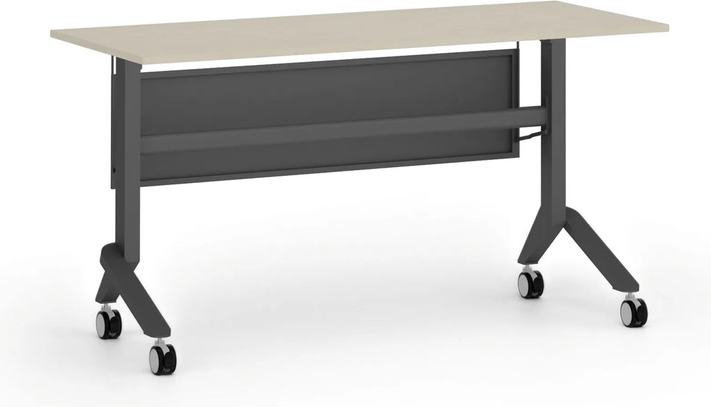 Mobilny stół PRIMO MOVE, 140x60 cm, czarna podstawa, brzoza