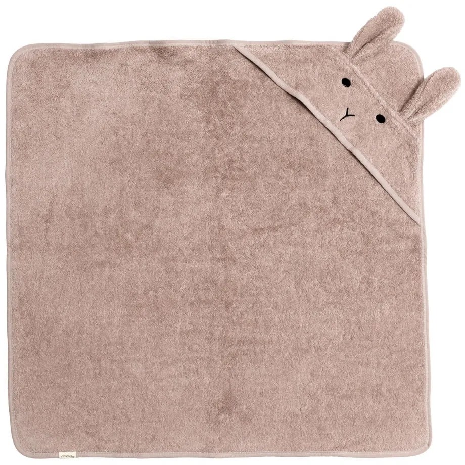 Różowobrązowy bawełniany ręcznik dziecięcy z kapturem 75x75 cm Rabbit – Kindsgut