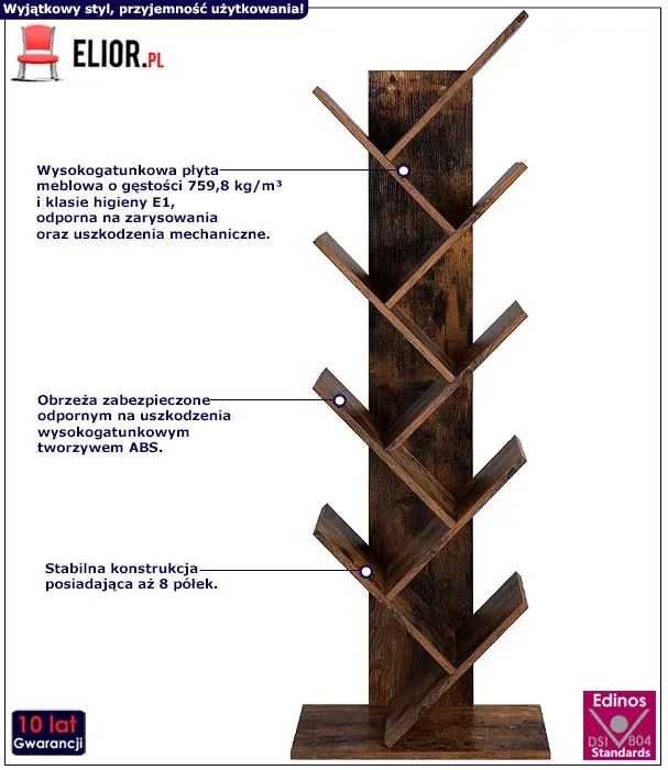 Brązowy Industrialny Regał Drzewko 80X35X100 Firel 3X