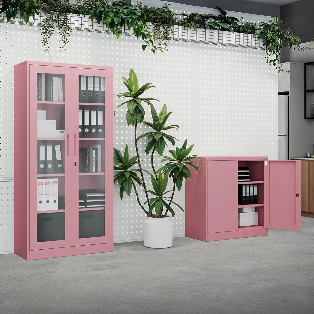 Szafa przeszklona AMELIA, 900 x 1850 x 400 mm, Fresh Style: pudrowy róż