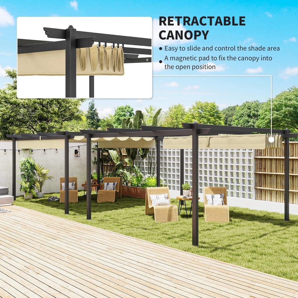 Outsunny Regulowana pergola ogrodowa, Pawilon z ramą aluminiową, Baldachim zewnętrzny, Do ogrodu, balkonu, tarasu, Beżowa