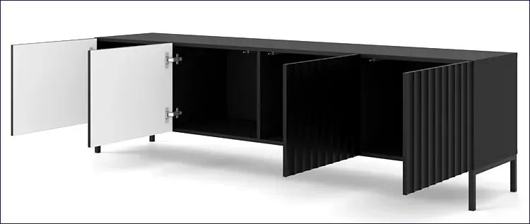 Szafka pod TV z lamelami czarny mat + czarne nóżki K7-D37