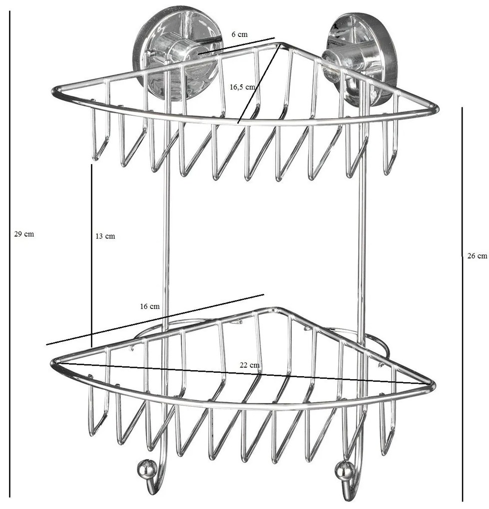 Narożna półka łazienkowa BARI, Vacuum-Loc, 2 poziomy - stal chromowana, WENKO
